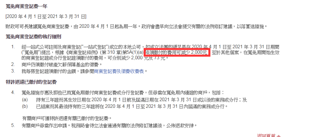 香港政府繼續(xù)寬免商業(yè)登記費(fèi)，香港公司注冊(cè)、公司年審直降2000元 